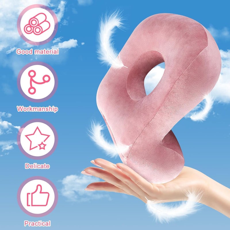 Azonee Plush Nap Sleeping Pillow with Hole - Ergonomic Desk Cushion for Home, Office, and Travel (Pink) - Image 5
