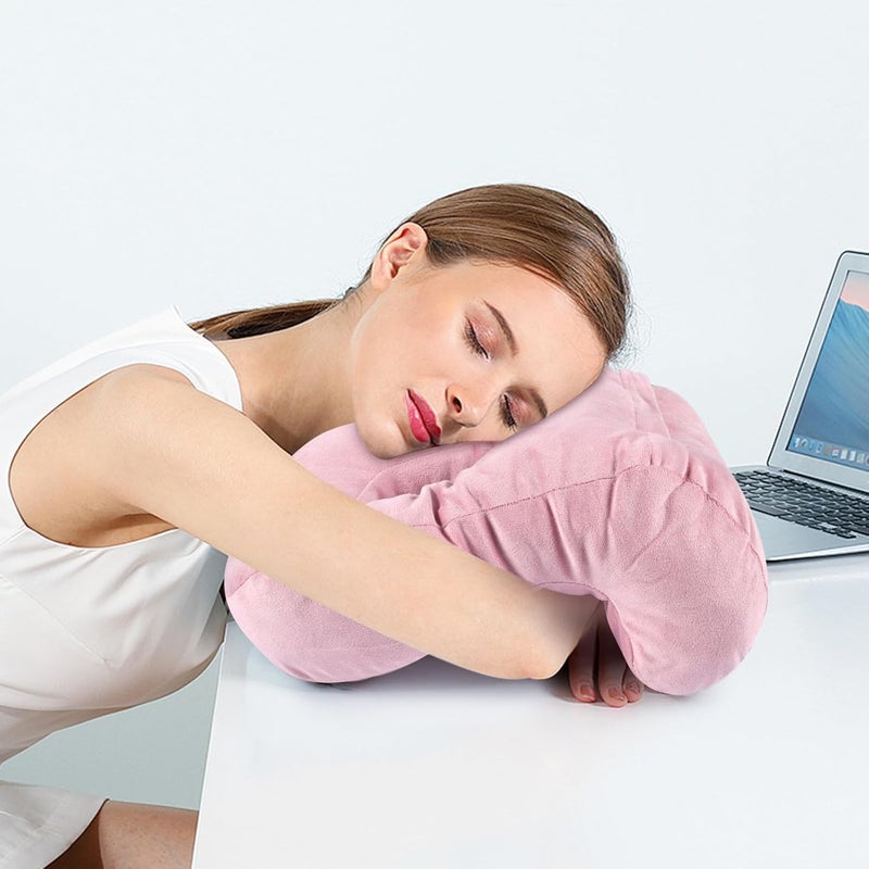Azonee Plush Nap Sleeping Pillow with Hole - Ergonomic Desk Cushion for Home, Office, and Travel (Pink) - Image 2