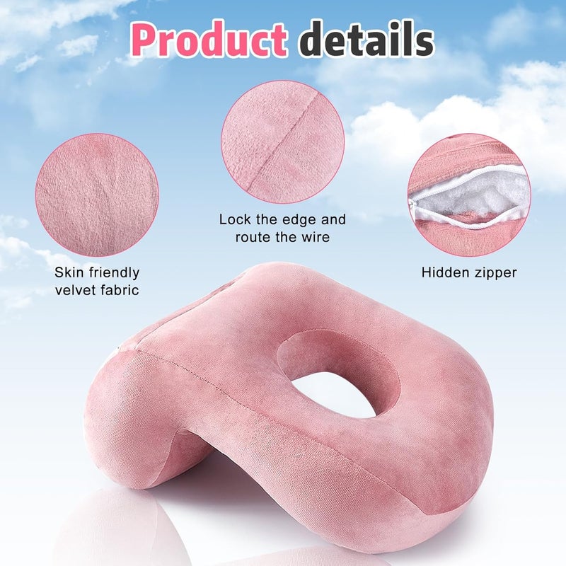 Azonee Plush Nap Sleeping Pillow with Hole - Ergonomic Desk Cushion for Home, Office, and Travel (Pink) - Image 4