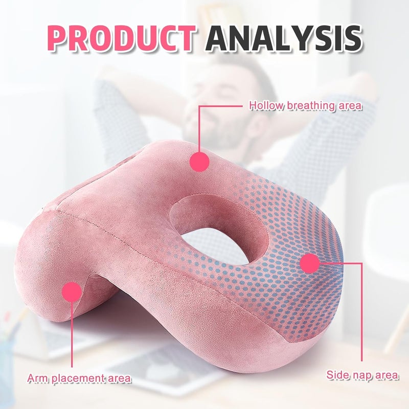 Azonee Plush Nap Sleeping Pillow with Hole - Ergonomic Desk Cushion for Home, Office, and Travel (Pink) - Image 3