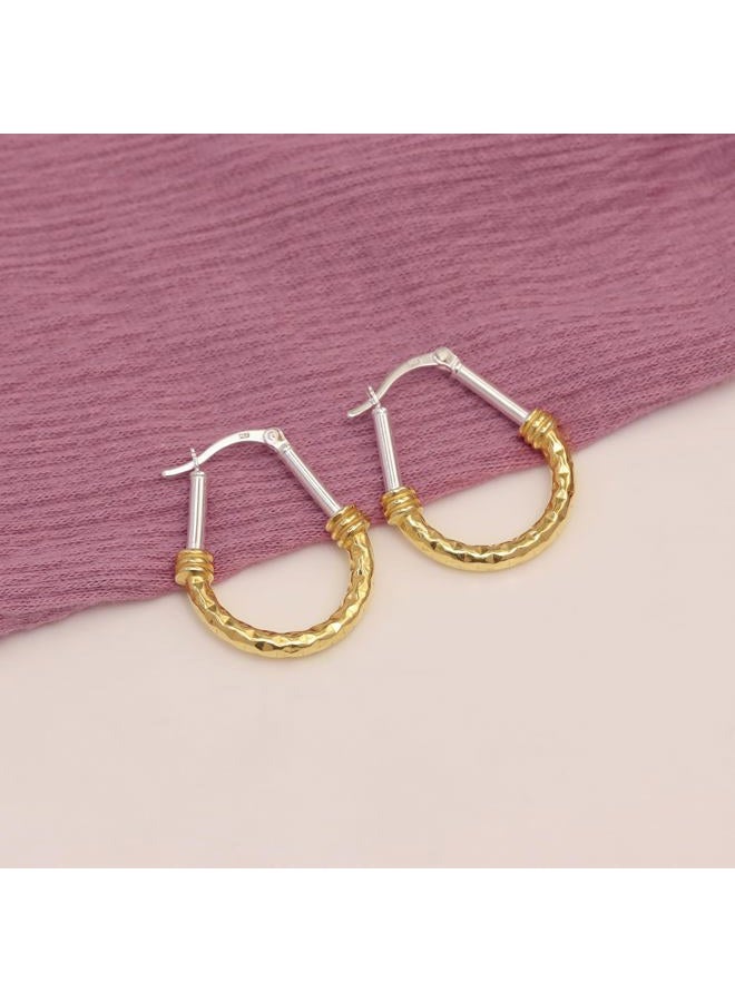LeCalla 925 Sterling Silver Hoop Earrings for Women | Italian Design Classic Diamond-Cut Textured Hoops Earring | Women's Oval Drop Shape Silver Earring Jewelry, Small, Sterling Silver Yellow Gold - Image 5