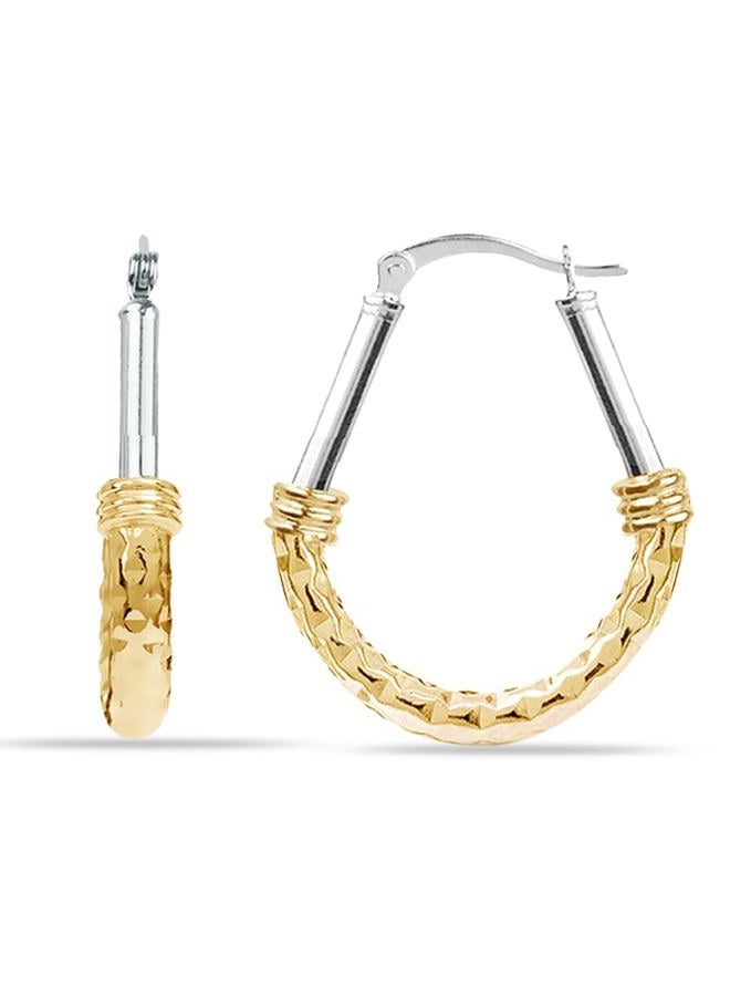 LeCalla 925 Sterling Silver Hoop Earrings for Women | Italian Design Classic Diamond-Cut Textured Hoops Earring | Women's Oval Drop Shape Silver Earring Jewelry, Small, Sterling Silver Yellow Gold - Image 1
