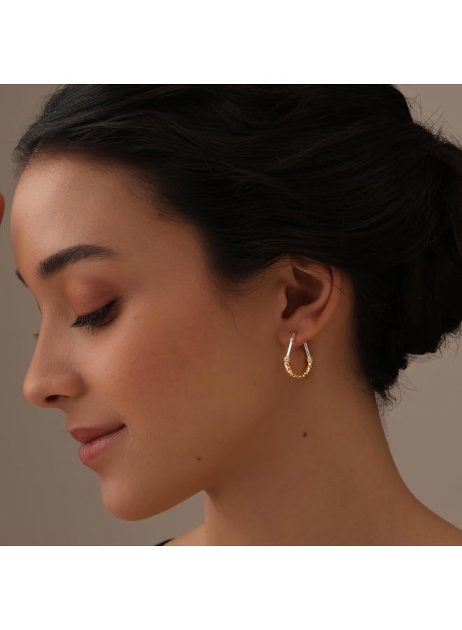 LeCalla 925 Sterling Silver Hoop Earrings for Women | Italian Design Classic Diamond-Cut Textured Hoops Earring | Women's Oval Drop Shape Silver Earring Jewelry, Small, Sterling Silver Yellow Gold - Image 3