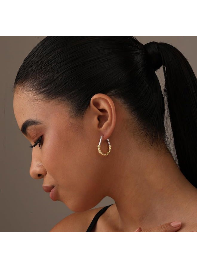 LeCalla 925 Sterling Silver Hoop Earrings for Women | Italian Design Classic Diamond-Cut Textured Hoops Earring | Women's Oval Drop Shape Silver Earring Jewelry, Small, Sterling Silver Yellow Gold - Image 2