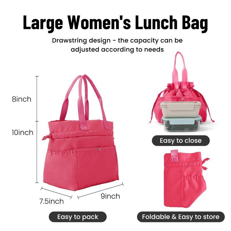 MEXS Lunch Bag for Women Reusable Drawstring Insulated Lunch Box Stain-Resistant Large Cinch Closure Lunch Bags for Work Office - Image 2