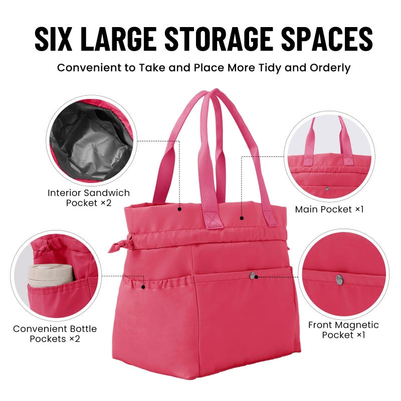 MEXS Lunch Bag for Women Reusable Drawstring Insulated Lunch Box Stain-Resistant Large Cinch Closure Lunch Bags for Work Office - Image 4