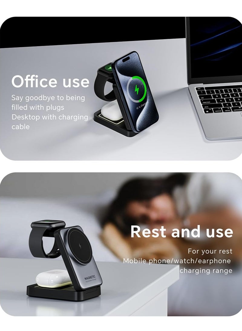 3-in-1 Wireless Charger Cradle Night Light Foldable Compatible with Magsafe Chargers and iPhone 16/15/14/13/12 Apple Watch and AirPods  - Image 4
