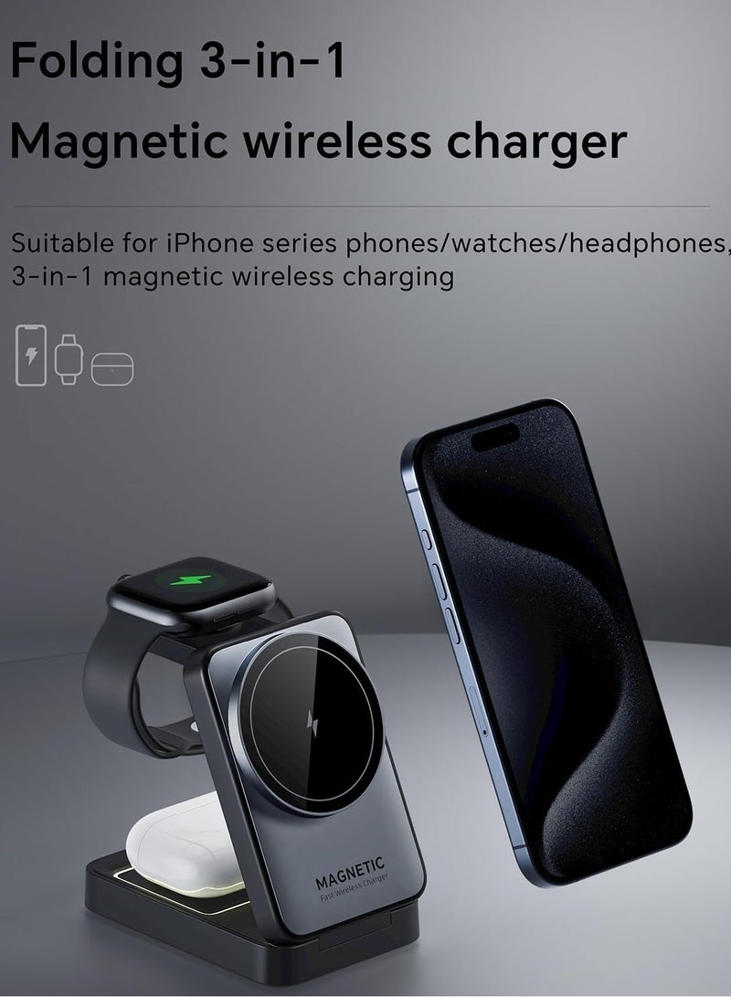 3-in-1 Wireless Charger Cradle Night Light Foldable Compatible with Magsafe Chargers and iPhone 16/15/14/13/12 Apple Watch and AirPods  - Image 5