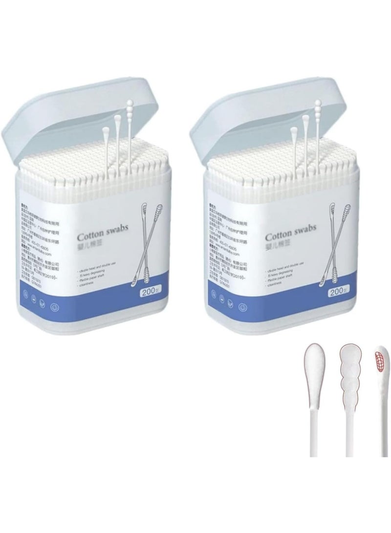 Cotton Buds, 400Pcs Baby Cotton Swabs, Ear Cleaners,, Made of Safe Cotton,  Shedding 3 Headed Design for Ear, Beauty Care, Cleaning - Image 1