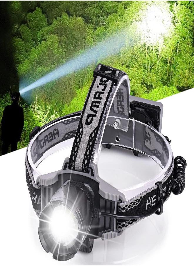 Aikertec Rechargeable LED Headlamp, 100000 Lumens Super Bright Headlamps with 4 Modes, Zoomable, Digital Power Display, IPX6 Waterproof Headlamp with Warn Red Light for Hiking, Camping, Hunting, Adventures  - Image 1
