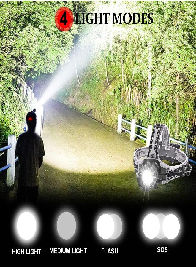 Aikertec Rechargeable LED Headlamp, 100000 Lumens Super Bright Headlamps with 4 Modes, Zoomable, Digital Power Display, IPX6 Waterproof Headlamp with Warn Red Light for Hiking, Camping, Hunting, Adventures  - Image 2