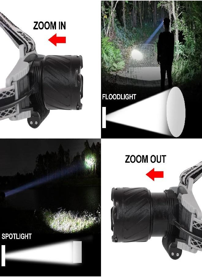 Aikertec Rechargeable LED Headlamp, 100000 Lumens Super Bright Headlamps with 4 Modes, Zoomable, Digital Power Display, IPX6 Waterproof Headlamp with Warn Red Light for Hiking, Camping, Hunting, Adventures  - Image 4