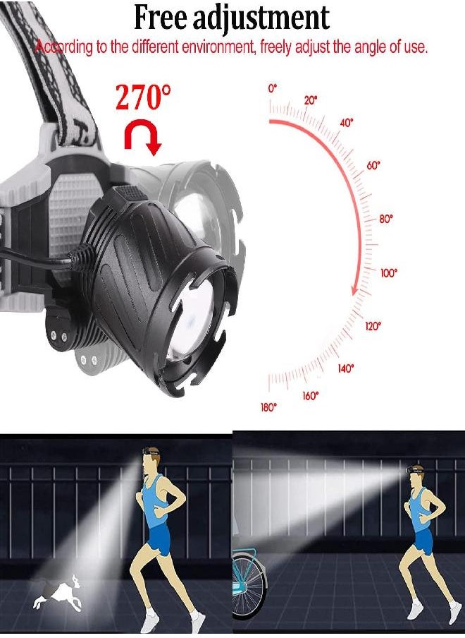 Aikertec Rechargeable LED Headlamp, 100000 Lumens Super Bright Headlamps with 4 Modes, Zoomable, Digital Power Display, IPX6 Waterproof Headlamp with Warn Red Light for Hiking, Camping, Hunting, Adventures  - Image 5