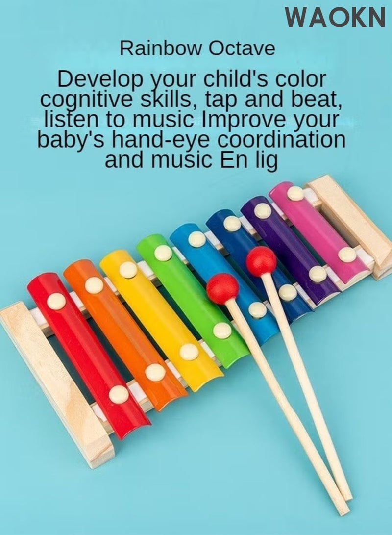 WAOKN 5 Pcs Infant Early Education Toys ，Children's eight-tone piano string clock rainbow tower shape board twisting worm five-piece set baby educational toys,Material safety，Toys For 1 2 3+ Year Old Toddlers. - Image 3