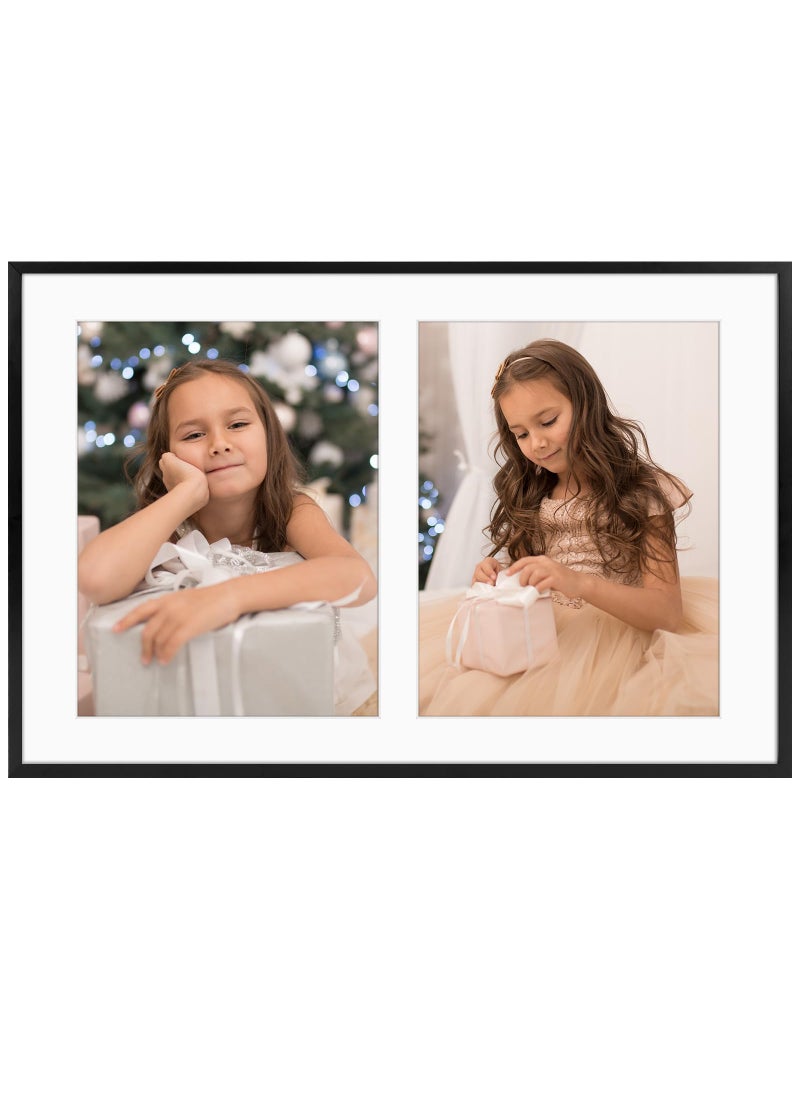 Golden State Art Golden State Art 8x10 Aluminum Collage Frame Displays 10x8 Pictures With 2 Openings Mat or One 12x19 Photo Real Glass PortraitLandscape Wall Display Black 1 Pack 