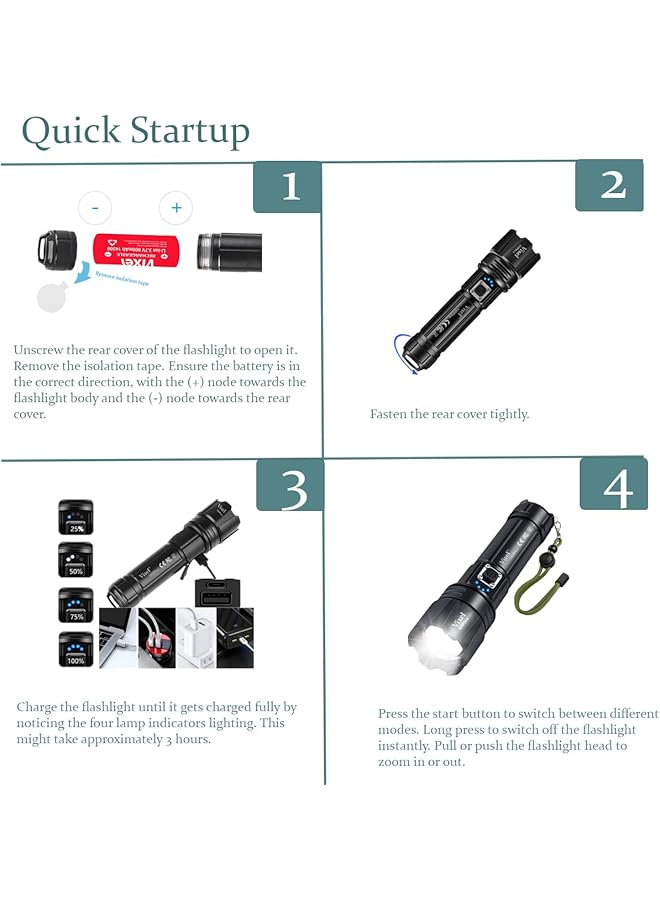 Vixel XHP70.2 Super Bright Rechargeable Tactical Flashlight for Outdoor camping Hiking Exploration and Emergency (5000 mA Battery included) - Image 4