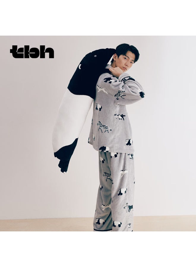 Tbh Panda Pong Pong Flannel Loungewear Set Wearable Autumn Winter Long Sleeve Couple Pajamas Black And White Friends XL
