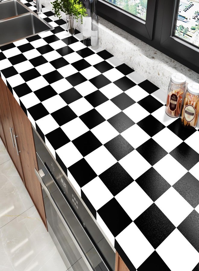 Wallercity Checkered Peel and Stick Wallpaper for Kitchen Countertops Waterproof Black and White Mosaic Contact Paper for Cabinets Tables Vinyl Self Adhesive Lattice Wallpapers for Walls 15.8''x78.7'' - Image 2