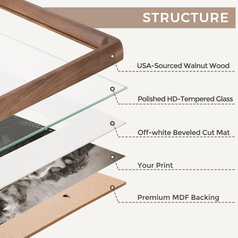 Fun Memories 5x7 Picture Frame  USA-Sourced Walnut Wood Photo Frame with HD Tempered Glass  Handcrafted Rounded Corner 5 x 7 Wooden Frame Matted to 4x6 Photos  5x7 frame  Tabletop or Wall Display - Image 4