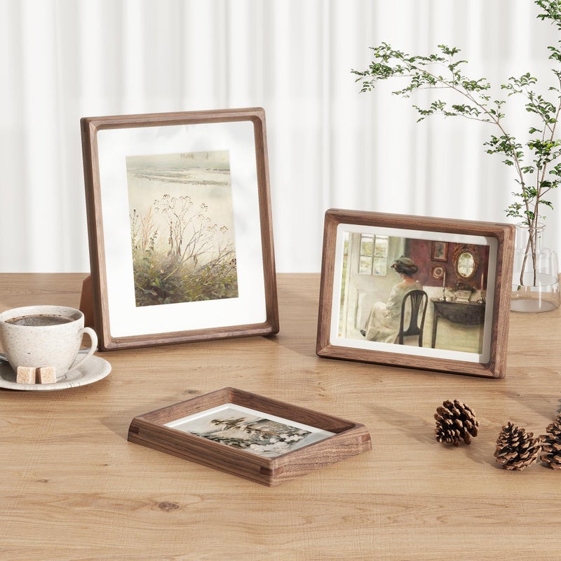 Fun Memories 5x7 Picture Frame  USA-Sourced Walnut Wood Photo Frame with HD Tempered Glass  Handcrafted Rounded Corner 5 x 7 Wooden Frame Matted to 4x6 Photos  5x7 frame  Tabletop or Wall Display - Image 3