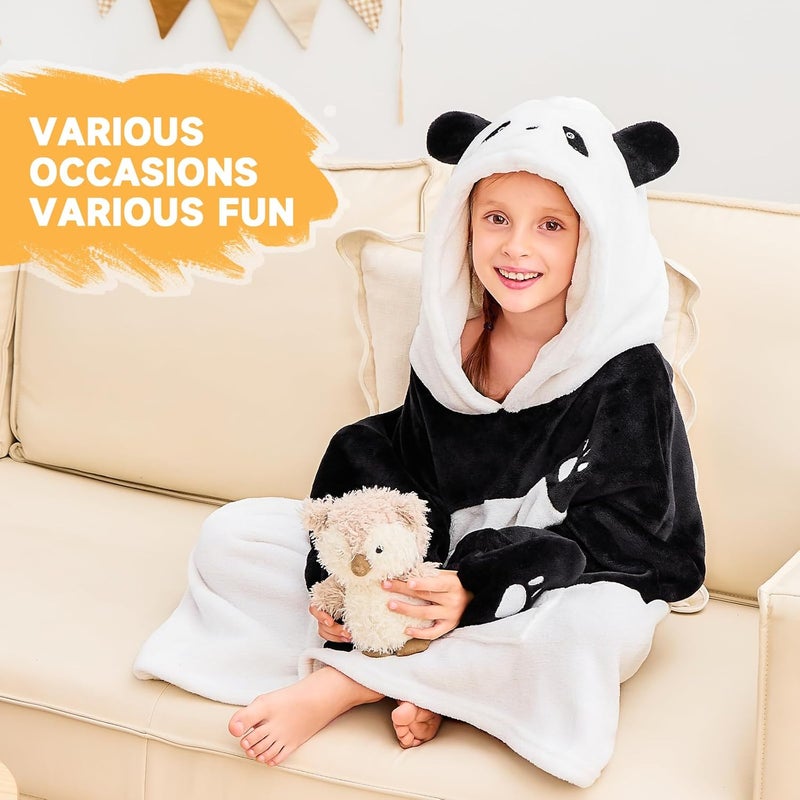 IFNOW Wearable Blanket Hoodie Kids, Oversized Fleece Blanket Sweatshirt Christmas Birthday Gifts for Boys, Girls, Teen Hoodie with Portable Foldable Blanket Pillow, Animal Embroidery 5-15 Years, Panda - Image 5