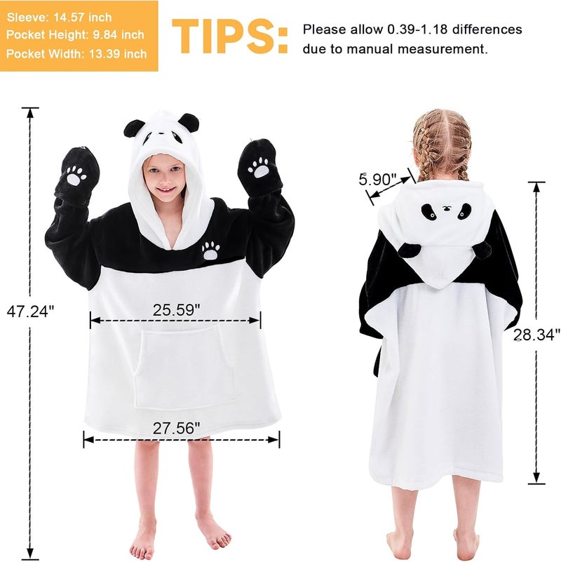 IFNOW Wearable Blanket Hoodie Kids, Oversized Fleece Blanket Sweatshirt Christmas Birthday Gifts for Boys, Girls, Teen Hoodie with Portable Foldable Blanket Pillow, Animal Embroidery 5-15 Years, Panda - Image 2