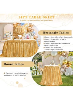 QueenDream QueenDream 14ft Table Skirt Gold Sequin Table Skirting for Rectangle Square Round Table Glitter Tablecloth for Party Wedding Birthday Decoration  - Image 4