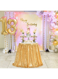 QueenDream QueenDream 14ft Table Skirt Gold Sequin Table Skirting for Rectangle Square Round Table Glitter Tablecloth for Party Wedding Birthday Decoration  - Image 2