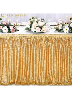 QueenDream QueenDream 14ft Table Skirt Gold Sequin Table Skirting for Rectangle Square Round Table Glitter Tablecloth for Party Wedding Birthday Decoration  - Image 3
