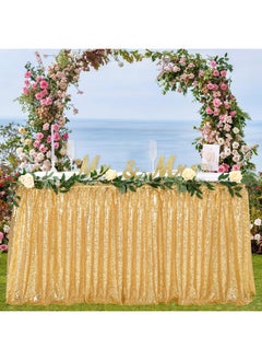 QueenDream QueenDream 14ft Table Skirt Gold Sequin Table Skirting for Rectangle Square Round Table Glitter Tablecloth for Party Wedding Birthday Decoration  - Image 5