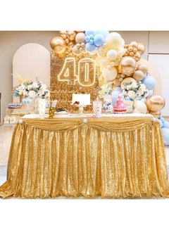 QueenDream QueenDream 14ft Table Skirt Gold Sequin Table Skirting for Rectangle Square Round Table Glitter Tablecloth for Party Wedding Birthday Decoration  - Image 1