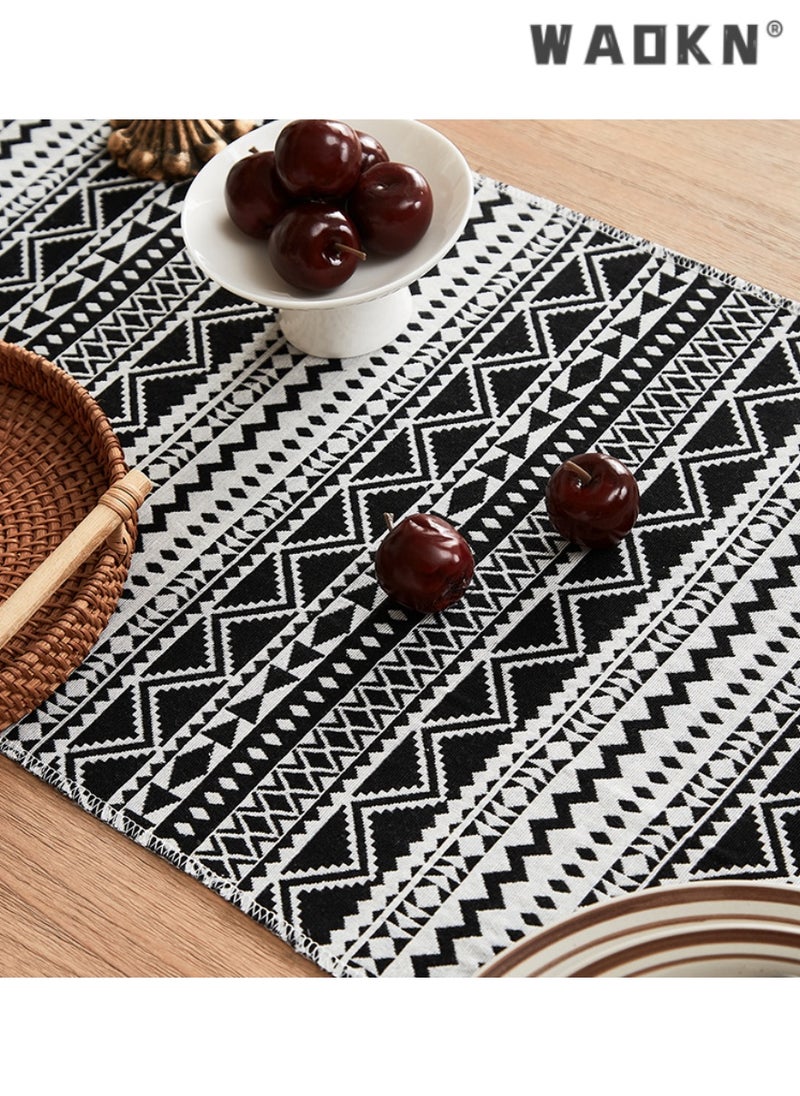 WAOKN Black and White Wave Pattern Table Runner with Tassels, Ideal for Coffee and Dining Tables, Chic, Durable Home Decor, Adds Sophistication, Perfect Gift, Enhances Elegance, Timeless Design  - Image 5