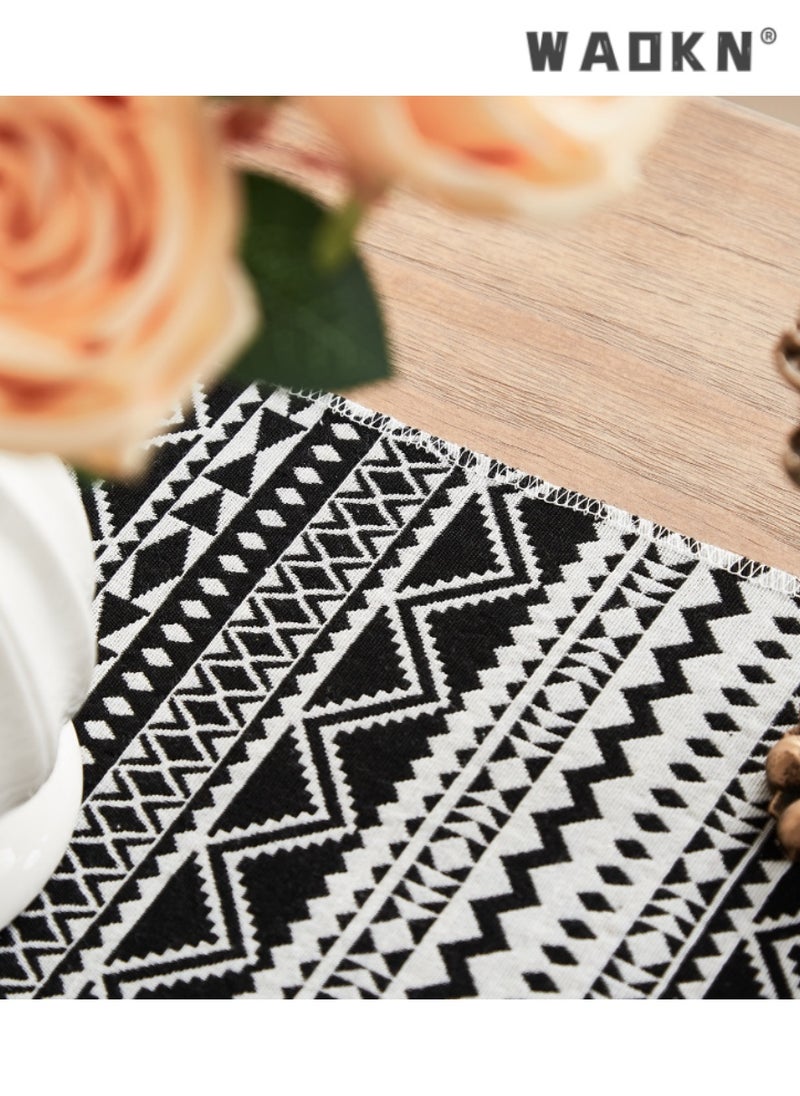 WAOKN Black and White Wave Pattern Table Runner with Tassels, Ideal for Coffee and Dining Tables, Chic, Durable Home Decor, Adds Sophistication, Perfect Gift, Enhances Elegance, Timeless Design  - Image 4