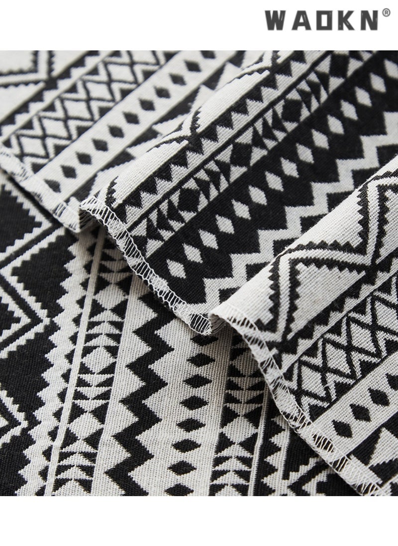 Black and White Wave Pattern Table Runner with Tassels, Ideal for Coffee and Dining Tables, Chic, Durable Home Decor, Adds Sophistication, Perfect Gift, Enhances Elegance, Timeless Design