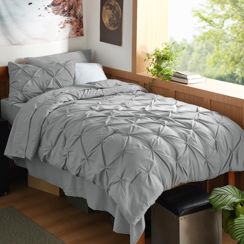 Bedsure Bedsure Twin XL Comforter Set  Extra Long 5 Pieces Dorm Bedding Sets GentleSoft Pinch Pleat Grey Bed in a Bag with Pintuck Comforter Sheets Pillowcase  Sham 