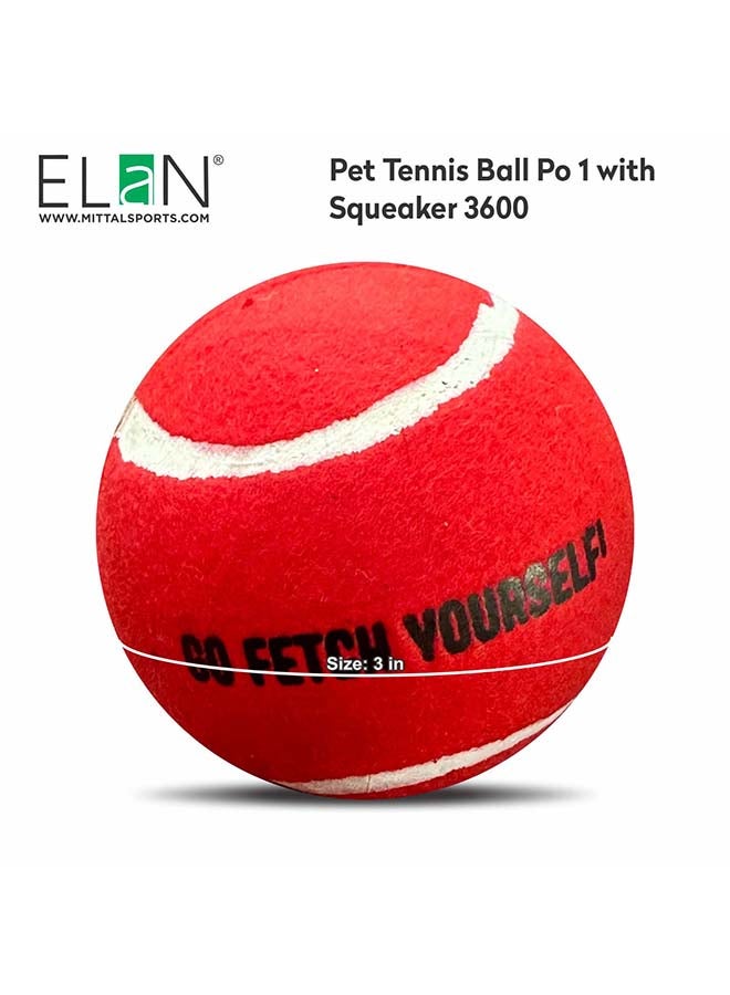 Elan Pet Tennis Ball PO 1 with Squeaker Red – Durable Dog Toy Ball with Built-In Squeaker for Fetch, Training and Interactive Play - Image 2