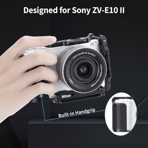 Nitze ZV-E10 II Cage for Sony ZV-E10 II Camera, with 2 Integrated NATO Rails, Built-in Cold Shoe, Ergonomic Handgrip, Quick Release Plate for Arca-Swiss - T-S14A - Image 2