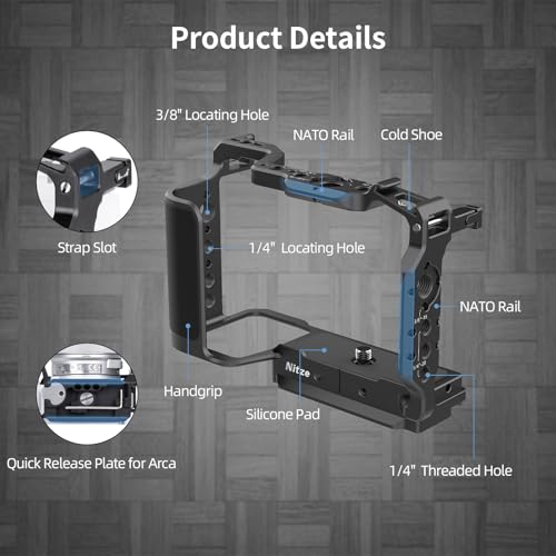 Nitze ZV-E10 II Cage for Sony ZV-E10 II Camera, with 2 Integrated NATO Rails, Built-in Cold Shoe, Ergonomic Handgrip, Quick Release Plate for Arca-Swiss - T-S14A - Image 3