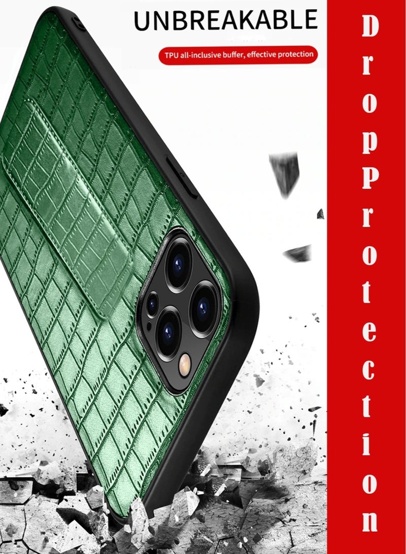 Techie Apple iPhone 14 Pro Hand Strap Alligator Pattern Leather Back Case - Green  - Image 3