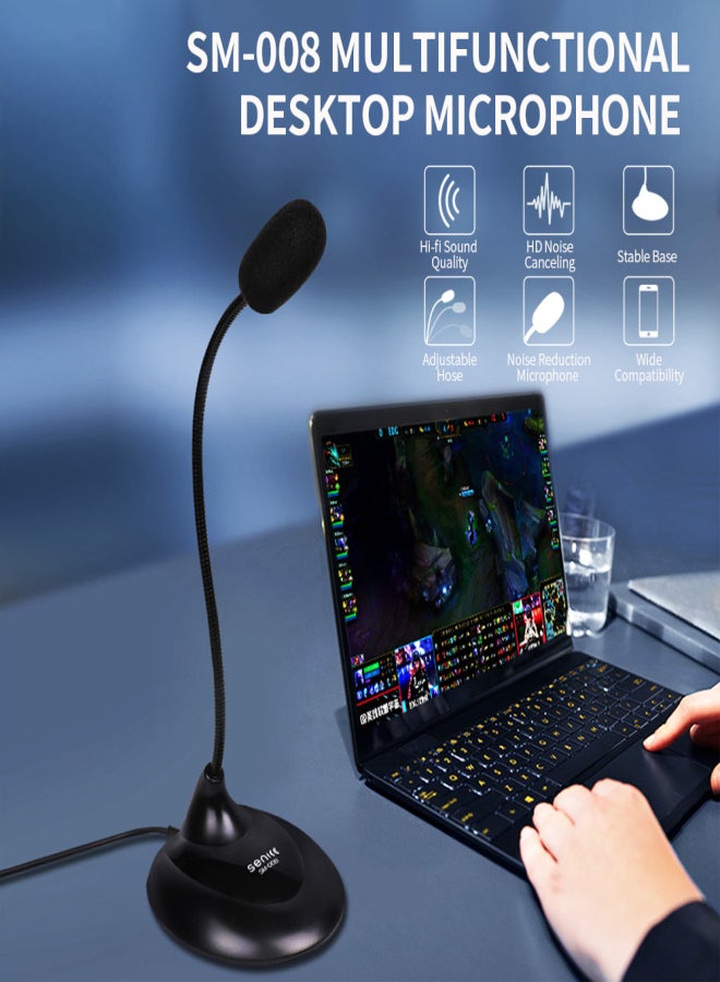 SENICC SM-008 3.5mm Desktop Microphone Multifunctional Noise Reduction Computer Microphone for Conference Lecture Voice Chat - Image 2