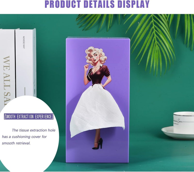 ASHASHA ASHASHA Flying Skirt Tissue Box Holder Funny Vintage Lady Up Dress Design Cute Cover for Facial Tissues Napkins Perfect for Office Bathroom Living Room Coffee Shop Purple - Image 4