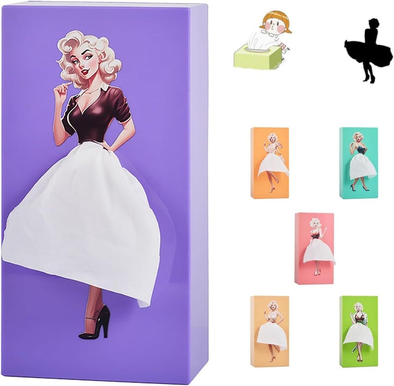 ASHASHA ASHASHA Flying Skirt Tissue Box Holder Funny Vintage Lady Up Dress Design Cute Cover for Facial Tissues Napkins Perfect for Office Bathroom Living Room Coffee Shop Purple - Image 1