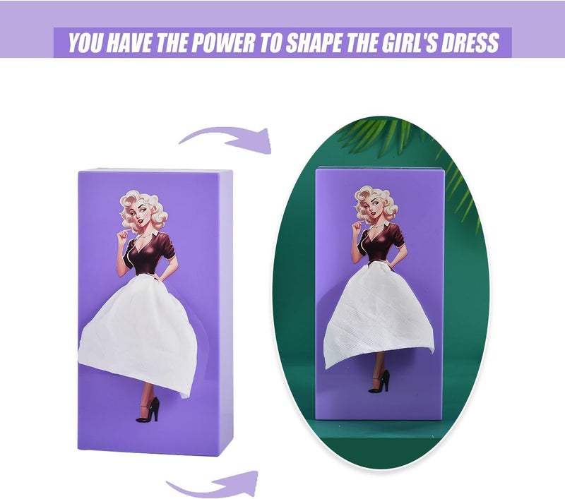 ASHASHA ASHASHA Flying Skirt Tissue Box Holder Funny Vintage Lady Up Dress Design Cute Cover for Facial Tissues Napkins Perfect for Office Bathroom Living Room Coffee Shop Purple - Image 2