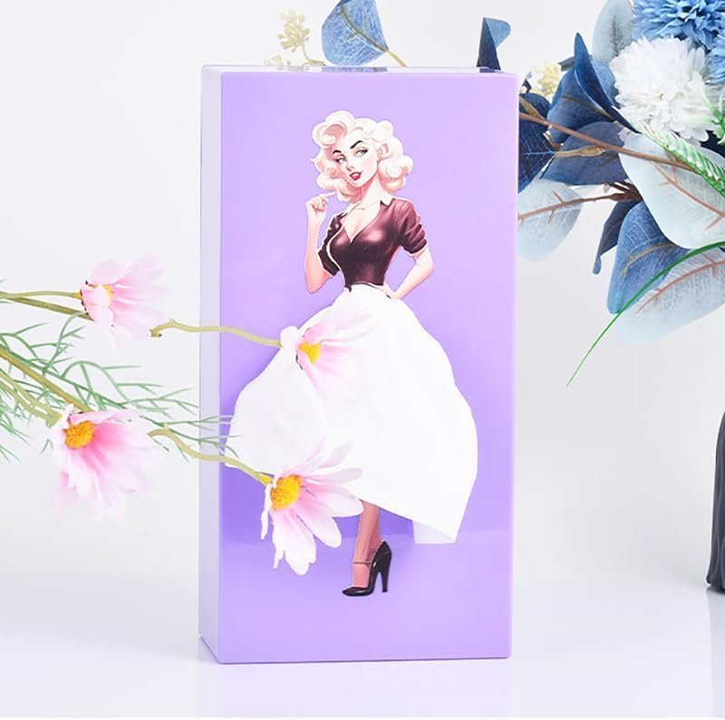 ASHASHA ASHASHA Flying Skirt Tissue Box Holder Funny Vintage Lady Up Dress Design Cute Cover for Facial Tissues Napkins Perfect for Office Bathroom Living Room Coffee Shop Purple - Image 3