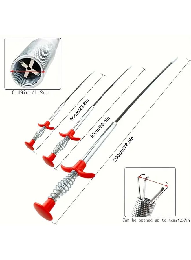 78 74inch Manual Drain Cleaner Tool with 4 Gripping Claws Rotating Mechanism for Kitchen Bathroom Shower Bathtub Toilet Clogs - Image 3