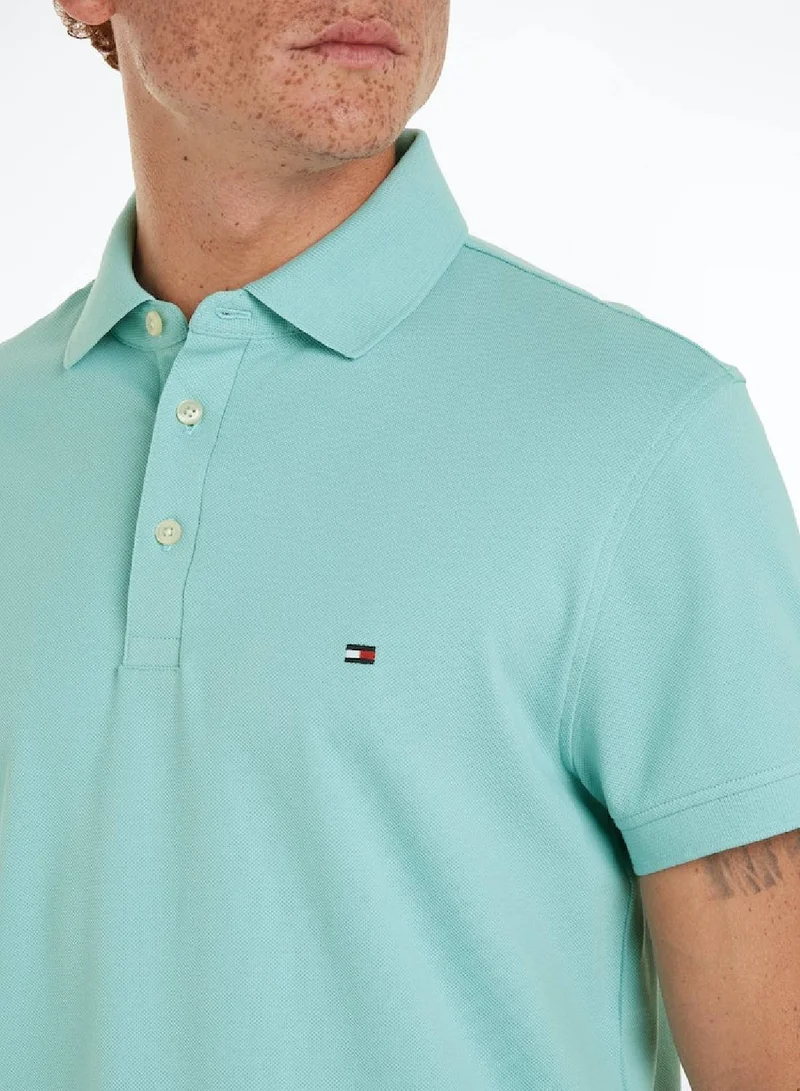 TOMMY HILFIGER Men's 1985 Collection Flag Embroidery Slim Polo -  Stretch organic cotton, Blue
