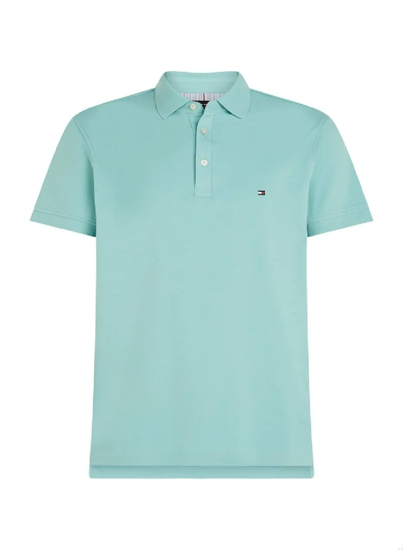 TOMMY HILFIGER Men's 1985 Collection Flag Embroidery Slim Polo -  Stretch organic cotton, Blue