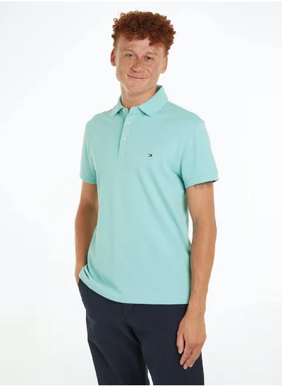 TOMMY HILFIGER Men's 1985 Collection Flag Embroidery Slim Polo -  Stretch organic cotton, Blue