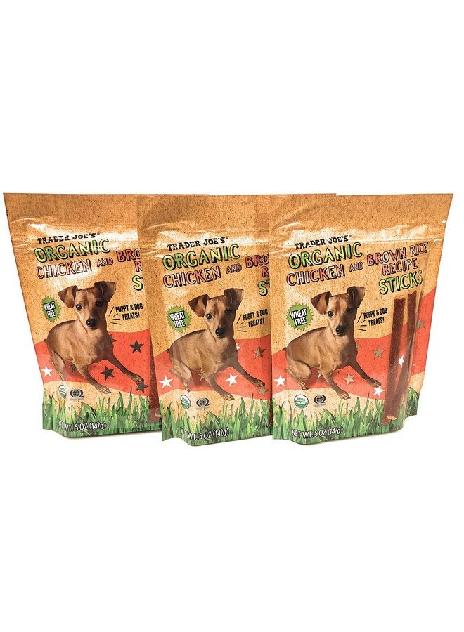 Trader Joe's Puppy Dog Treats Organic Chicken Brown Rice Recipe Sticks Wheat Free 5 oz, 3 Bags