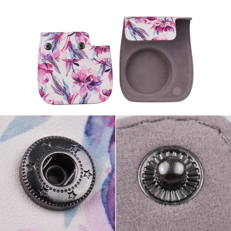 مجموعة ملحقات Instax Mini 11: مجموعة ملحقات كاميرا فورية 12 في 1 - حقيبة حماية من الجلد الاصطناعي PU بأزهار الالوان المائية مع حزام لمستخدمي كاميرا Fujifilm Instax Mini 11 - Image 2